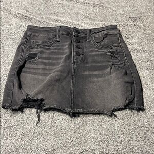 American Eagle Outfitters Black Distressed Button-Front Denim Mini Skirt